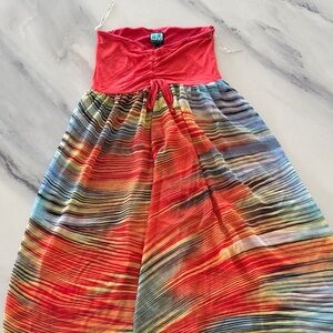 LM BEACH Vibrant Red and Striped Swim Dress size S